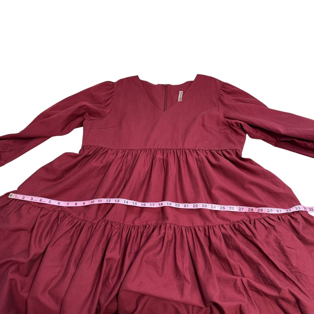 Emma Knudsen | Frankie Burgundy Tiered Babydoll V-Neck Long Sleeve Dress Size 2X - Picture 12 of 13